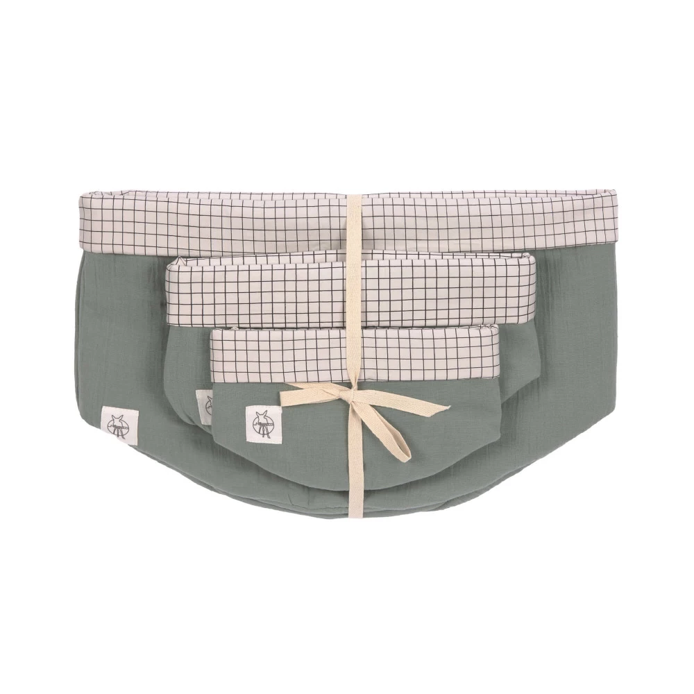 LÄSSIG Laessig Opbergmanden Set 3 Stuks Muslin Green, 100% Organisch Katoen 4 LÄSSIG Laessig Opbergmanden Set 3 Stuks Muslin Green, 100% Organisch Katoen - Afbeelding 2