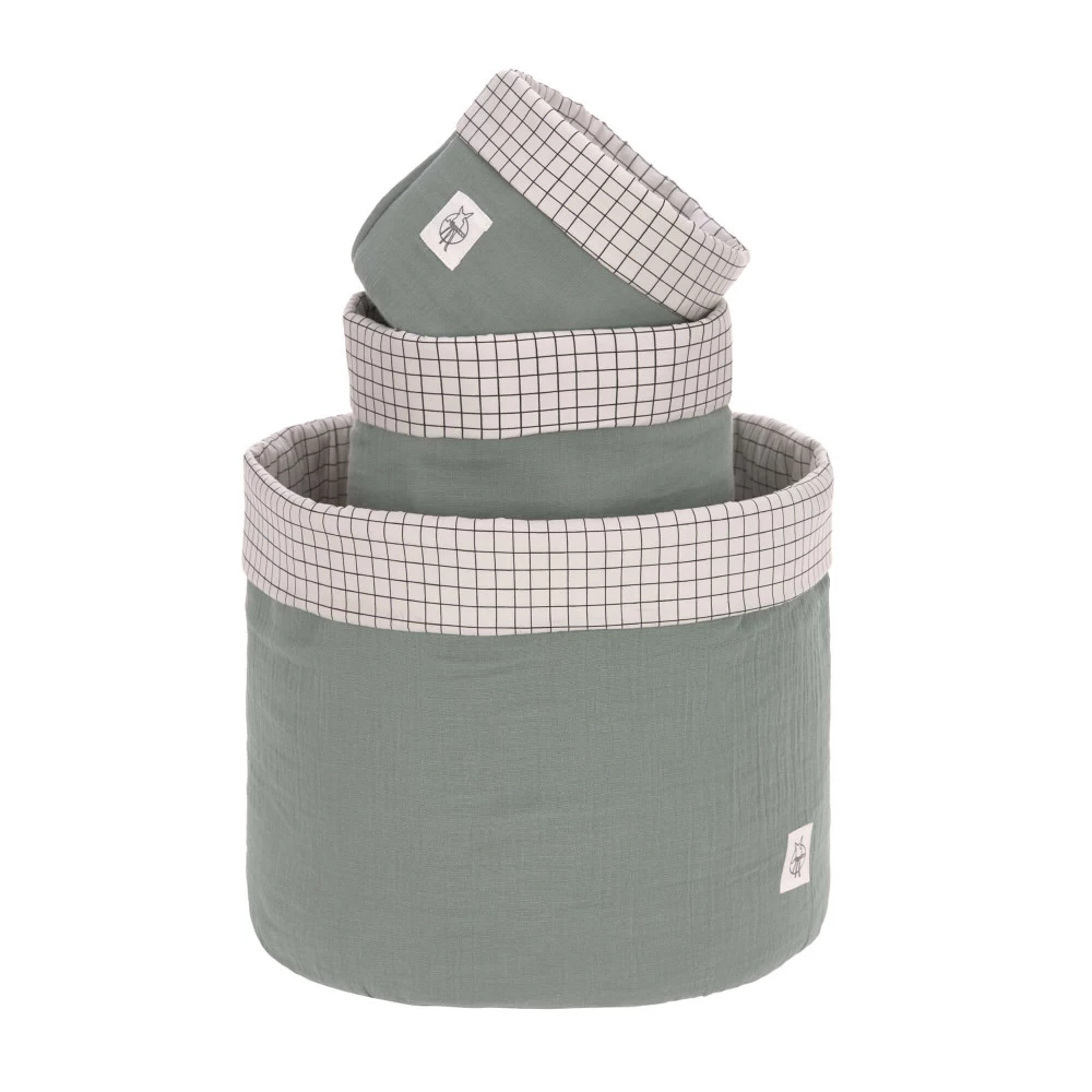 LÄSSIG Laessig Opbergmanden Set 3 Stuks Muslin Green, 100% Organisch Katoen 6 LÄSSIG Laessig Opbergmanden Set 3 Stuks Muslin Green, 100% Organisch Katoen - Afbeelding 4